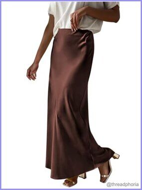 Satin Maxi Skirt High Waisted Loose Flared Long Skirt Night Out